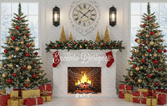White Room Fireplace Window Christmas Backdrop - Layoris