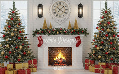White Room Fireplace Window Christmas Backdrop - Layoris
