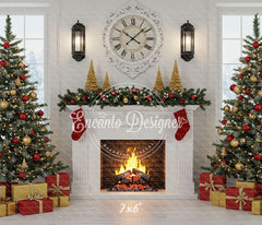 White Room Fireplace Window Christmas Backdrop - Layoris