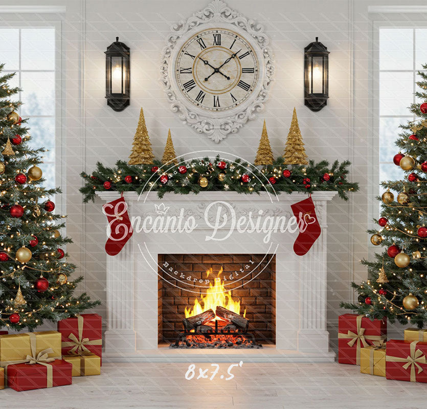 White Room Fireplace Window Christmas Backdrop - Layoris