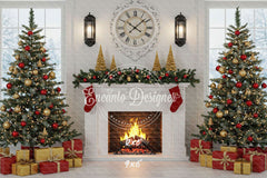 White Room Fireplace Window Christmas Backdrop - Layoris