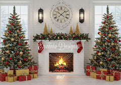 White Room Fireplace Window Christmas Backdrop - Layoris
