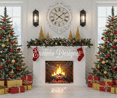 White Room Fireplace Window Christmas Backdrop - Layoris