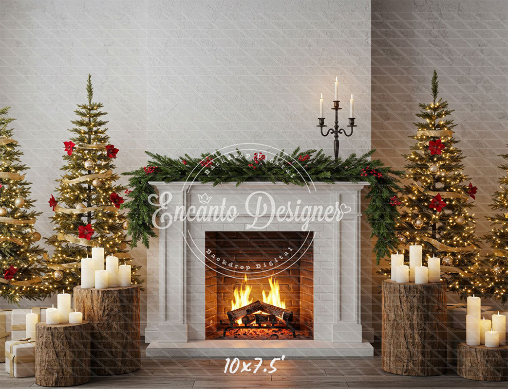 Fireplace Wooden Stakes Candles Christmas Backpack - Layoris