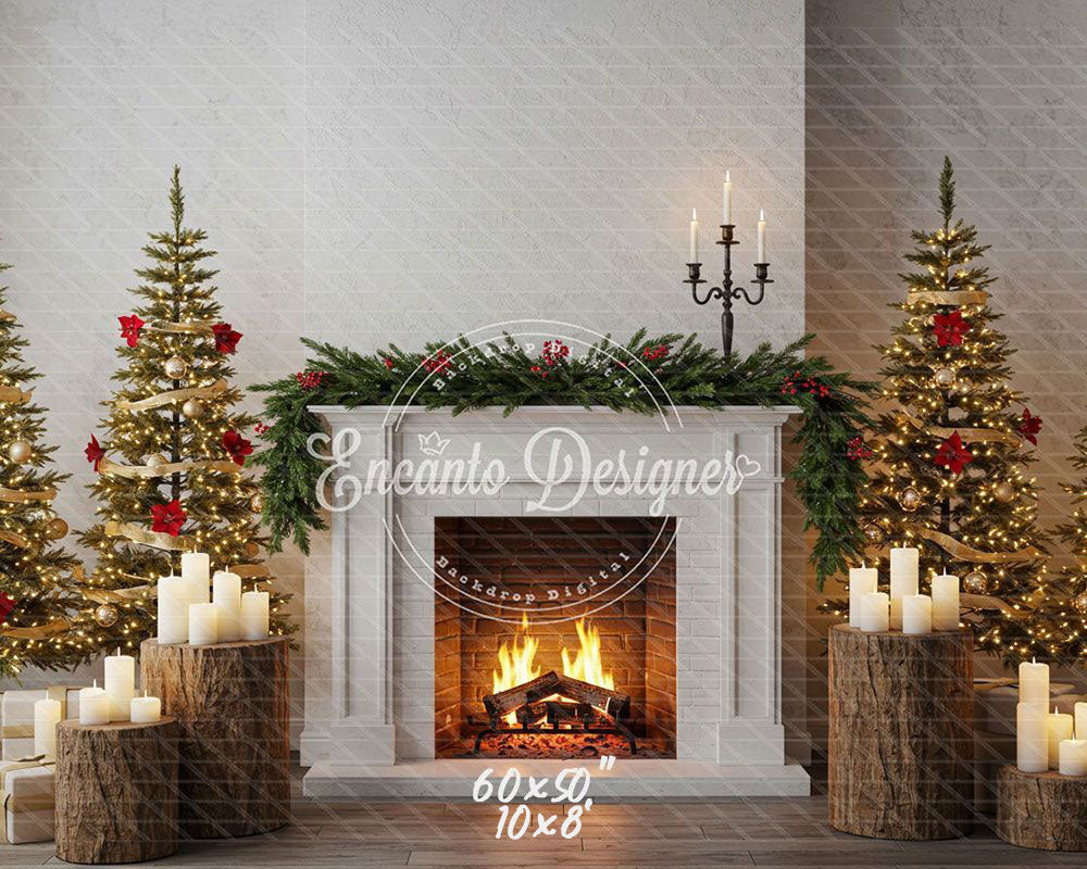 Fireplace Wooden Stakes Candles Christmas Backpack - Layoris