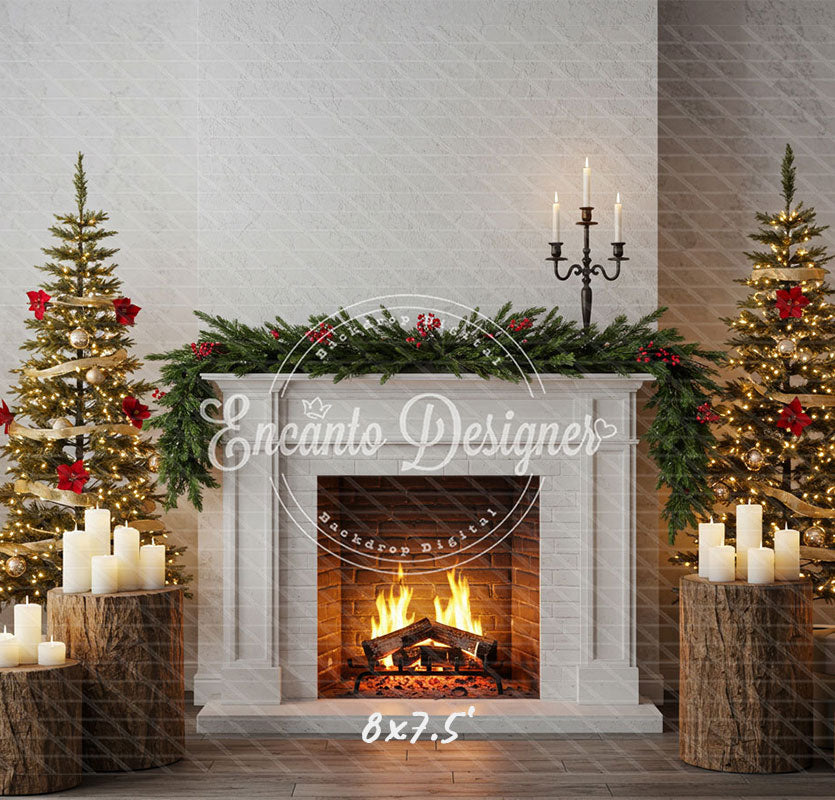 Fireplace Wooden Stakes Candles Christmas Backpack - Layoris