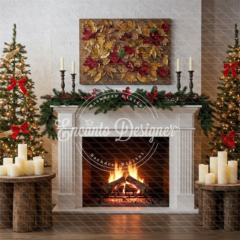 Leaf Specimen Fireplace Christmas Backdrop - Layoris