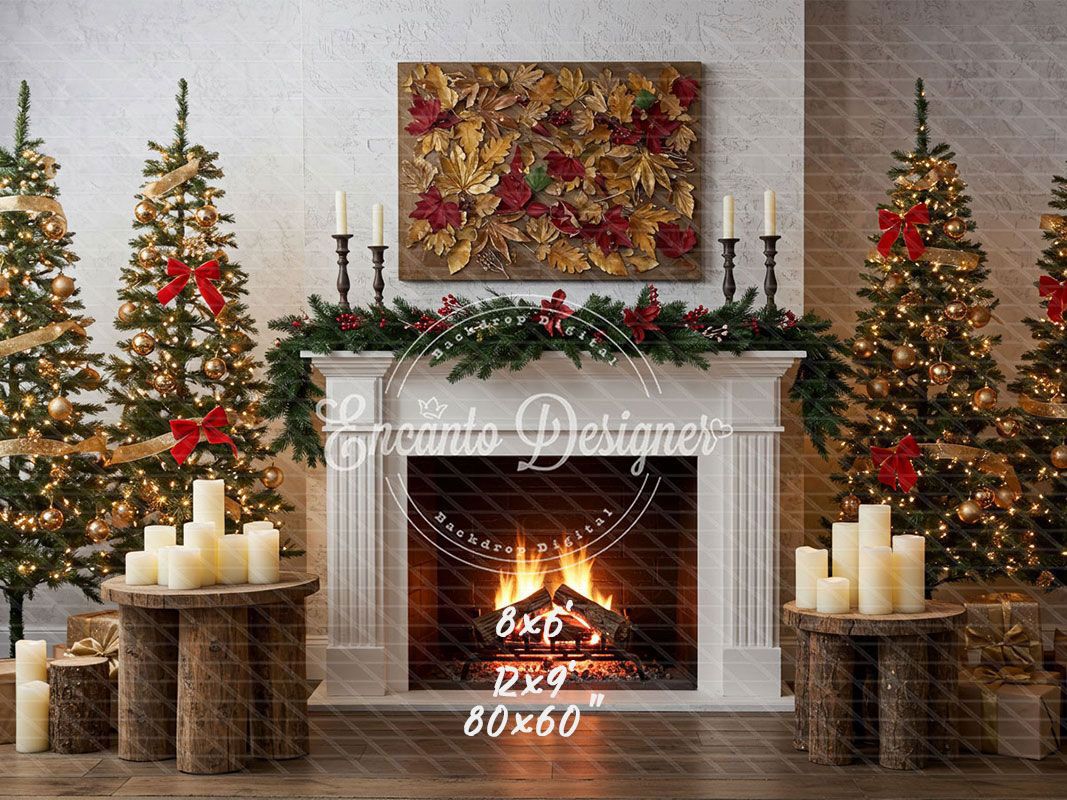 Leaf Specimen Fireplace Christmas Backdrop - Layoris