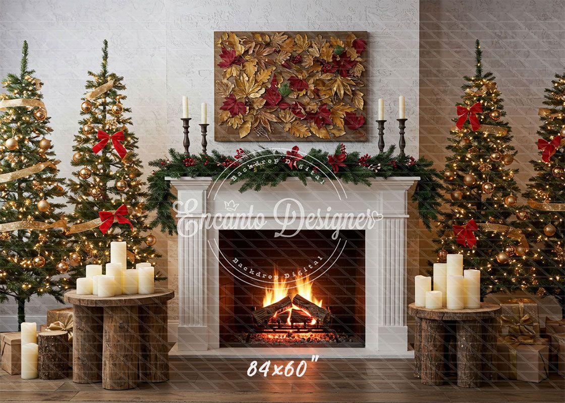 Leaf Specimen Fireplace Christmas Backdrop - Layoris