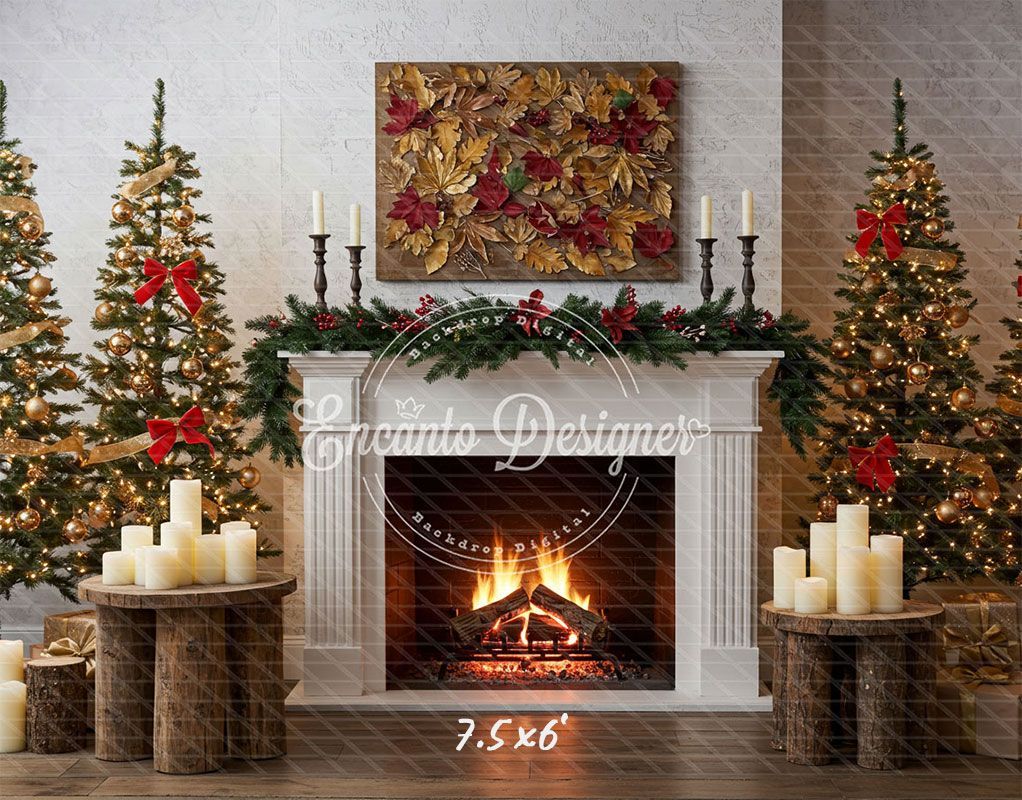 Leaf Specimen Fireplace Christmas Backdrop - Layoris