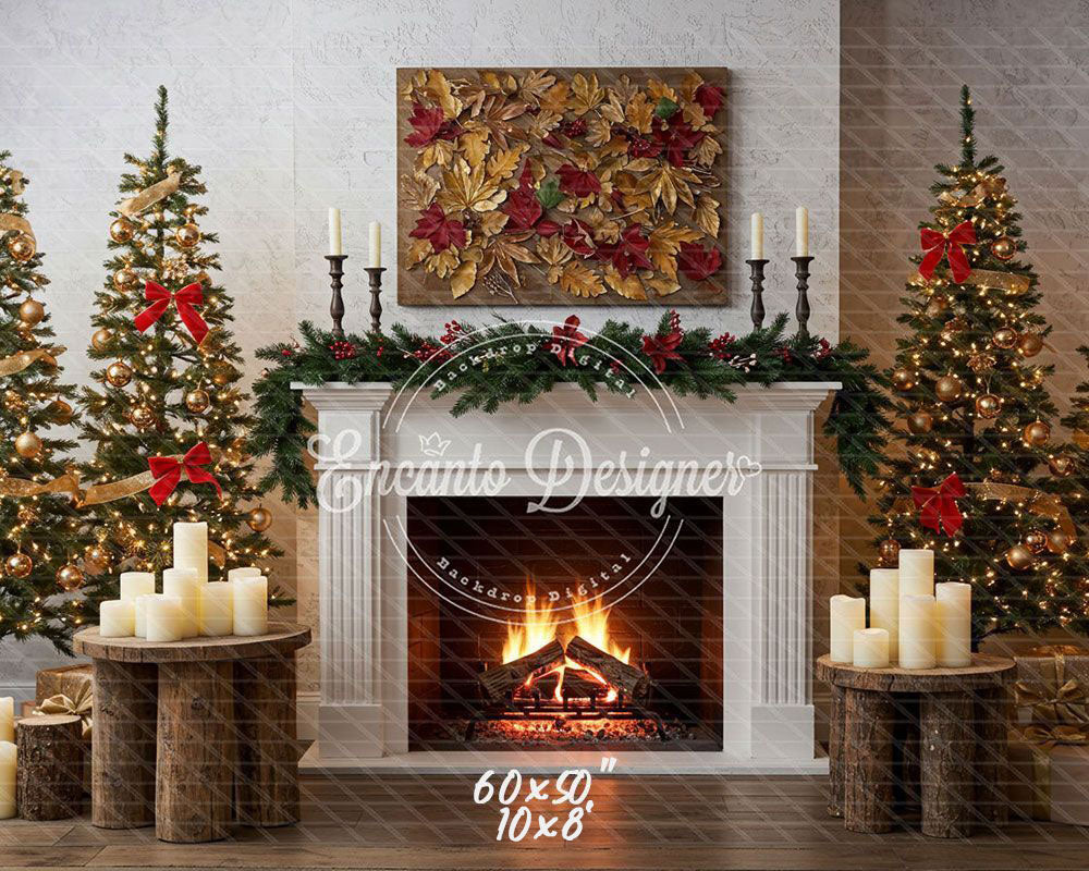 Leaf Specimen Fireplace Christmas Backdrop - Layoris
