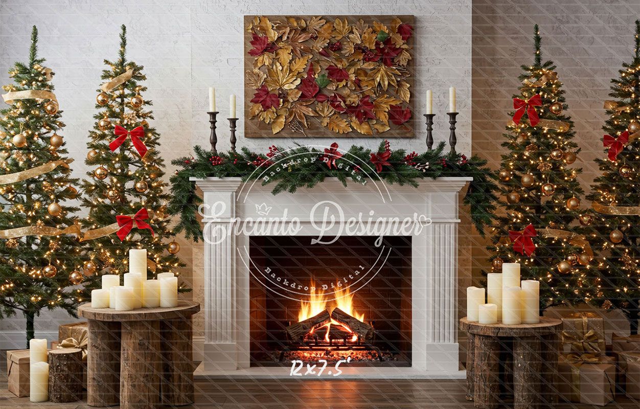 Leaf Specimen Fireplace Christmas Backdrop - Layoris