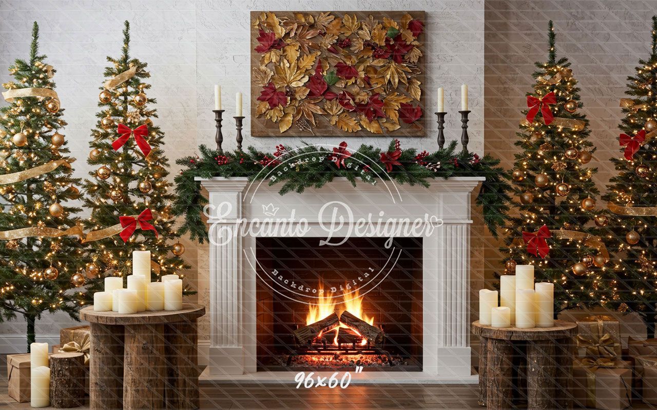 Leaf Specimen Fireplace Christmas Backdrop - Layoris