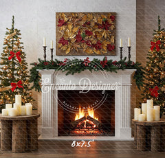 Leaf Specimen Fireplace Christmas Backdrop - Layoris