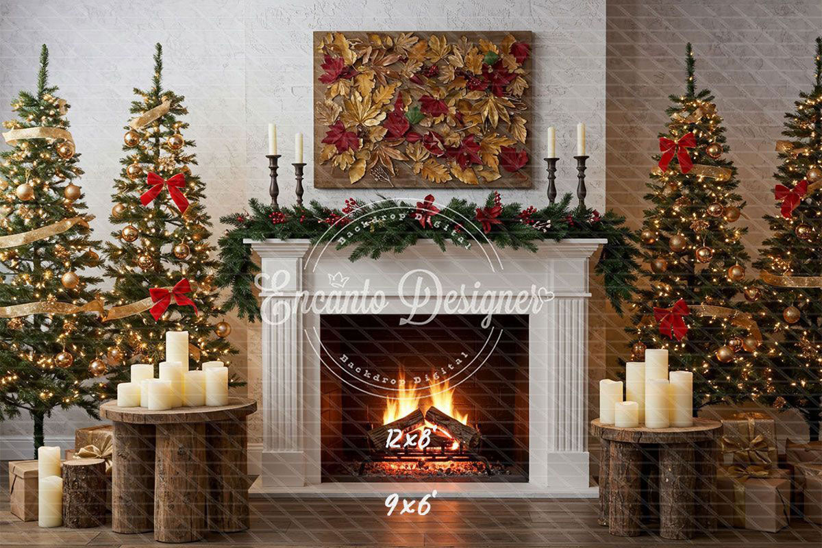 Leaf Specimen Fireplace Christmas Backdrop - Layoris