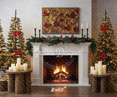 Leaf Specimen Fireplace Christmas Backdrop - Layoris