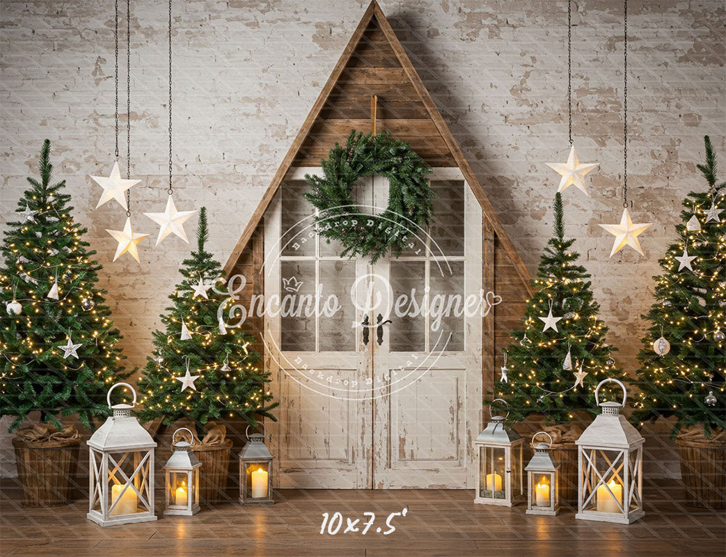 Barn Door Brick Wall Christmas Backdrop - Layoris