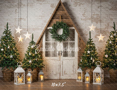 Barn Door Brick Wall Christmas Backdrop - Layoris