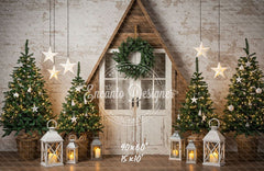 Barn Door Brick Wall Christmas Backdrop - Layoris
