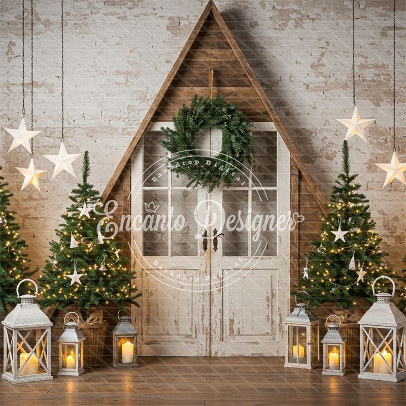 Barn Door Brick Wall Christmas Backdrop - Layoris