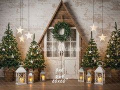 Barn Door Brick Wall Christmas Backdrop - Layoris