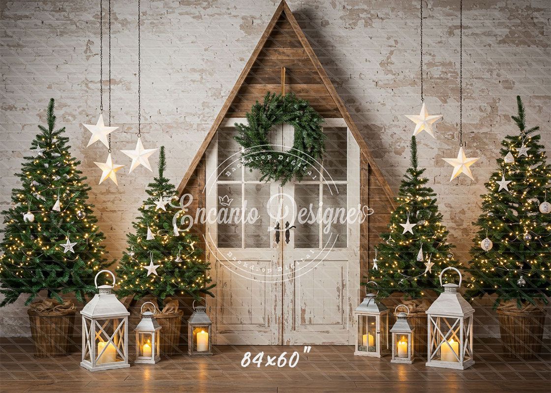 Barn Door Brick Wall Christmas Backdrop - Layoris