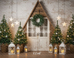 Barn Door Brick Wall Christmas Backdrop - Layoris