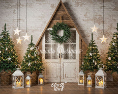 Barn Door Brick Wall Christmas Backdrop - Layoris