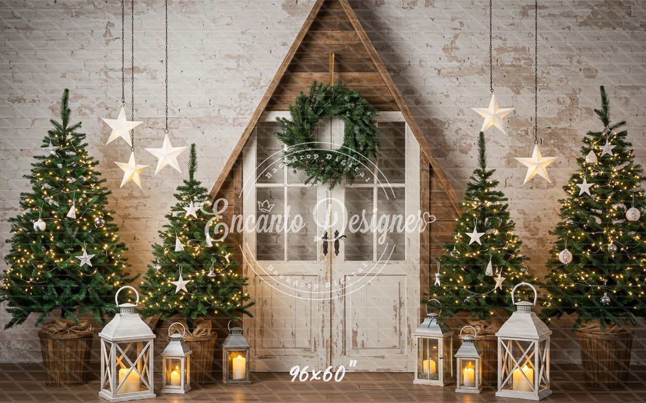 Barn Door Brick Wall Christmas Backdrop - Layoris