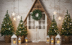 Barn Door Brick Wall Christmas Backdrop - Layoris