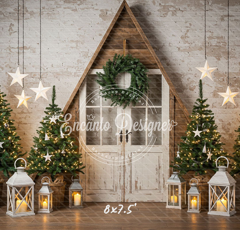 Barn Door Brick Wall Christmas Backdrop - Layoris