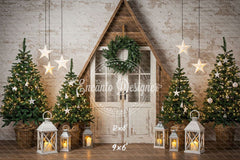 Barn Door Brick Wall Christmas Backdrop - Layoris