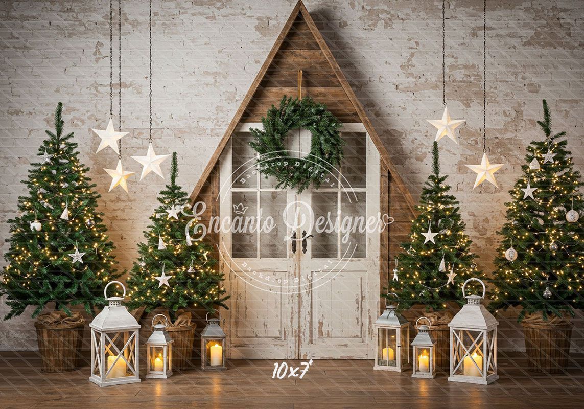 Barn Door Brick Wall Christmas Backdrop - Layoris