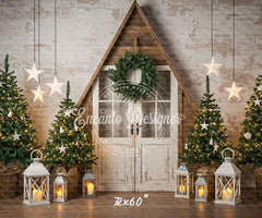 Barn Door Brick Wall Christmas Backdrop - Layoris