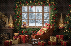 Vintage Wooden Window View Christmas Backdrop - Layoris
