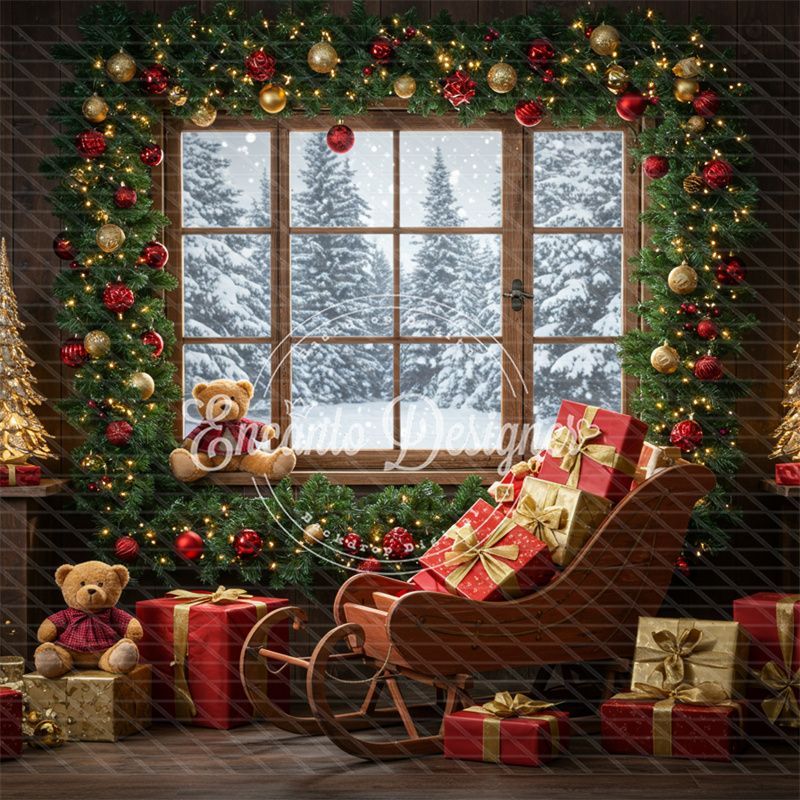 Vintage Wooden Window View Christmas Backdrop - Layoris