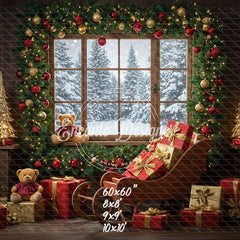 Vintage Wooden Window View Christmas Backdrop - Layoris