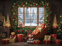 Vintage Wooden Window View Christmas Backdrop - Layoris
