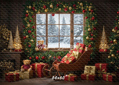 Vintage Wooden Window View Christmas Backdrop - Layoris