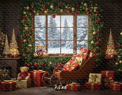 Vintage Wooden Window View Christmas Backdrop - Layoris
