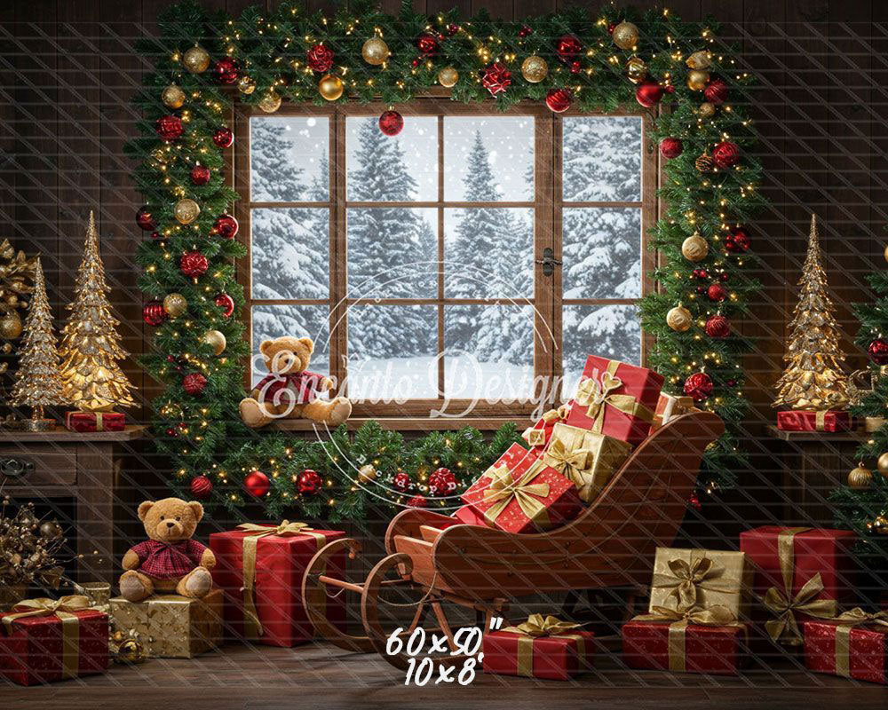 Vintage Wooden Window View Christmas Backdrop - Layoris