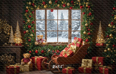 Vintage Wooden Window View Christmas Backdrop - Layoris