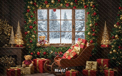 Vintage Wooden Window View Christmas Backdrop - Layoris