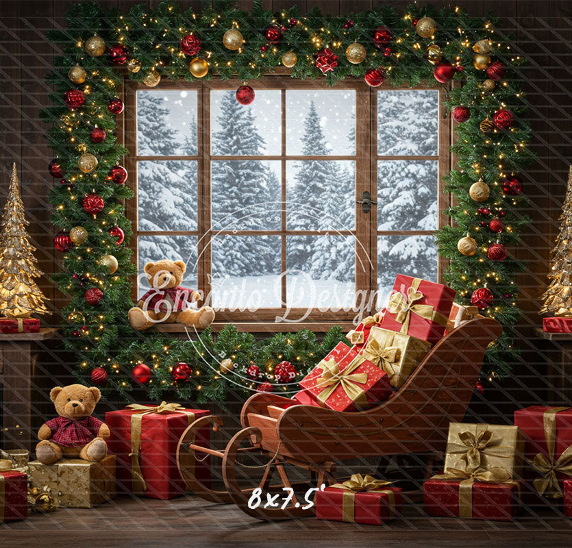Vintage Wooden Window View Christmas Backdrop - Layoris