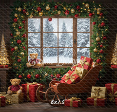 Vintage Wooden Window View Christmas Backdrop - Layoris