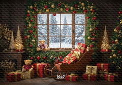 Vintage Wooden Window View Christmas Backdrop - Layoris