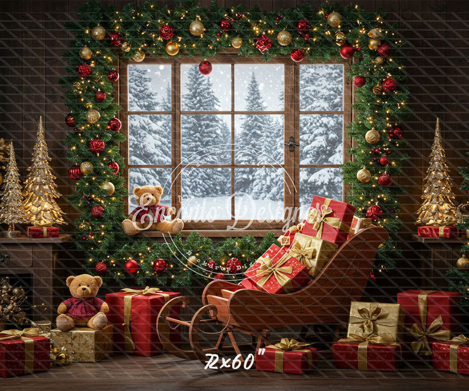 Vintage Wooden Window View Christmas Backdrop - Layoris