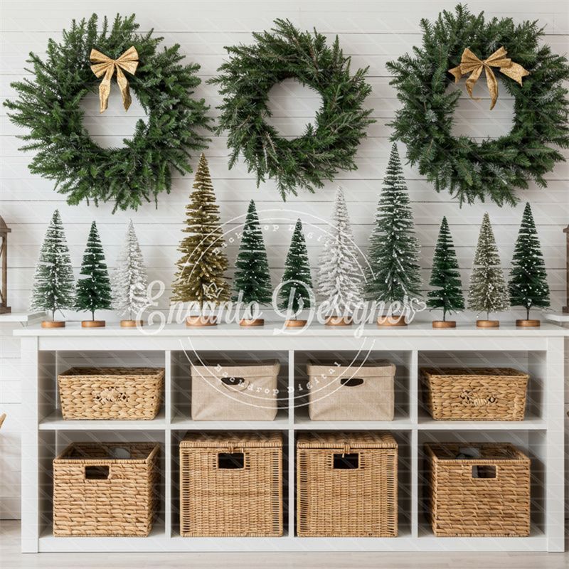 Minimalist Fresh Green Wreaths Christmas Backdrop - Layoris