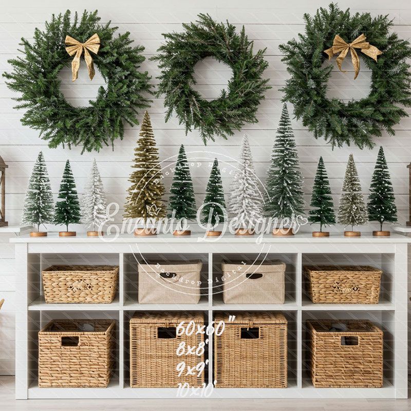 Minimalist Fresh Green Wreaths Christmas Backdrop - Layoris