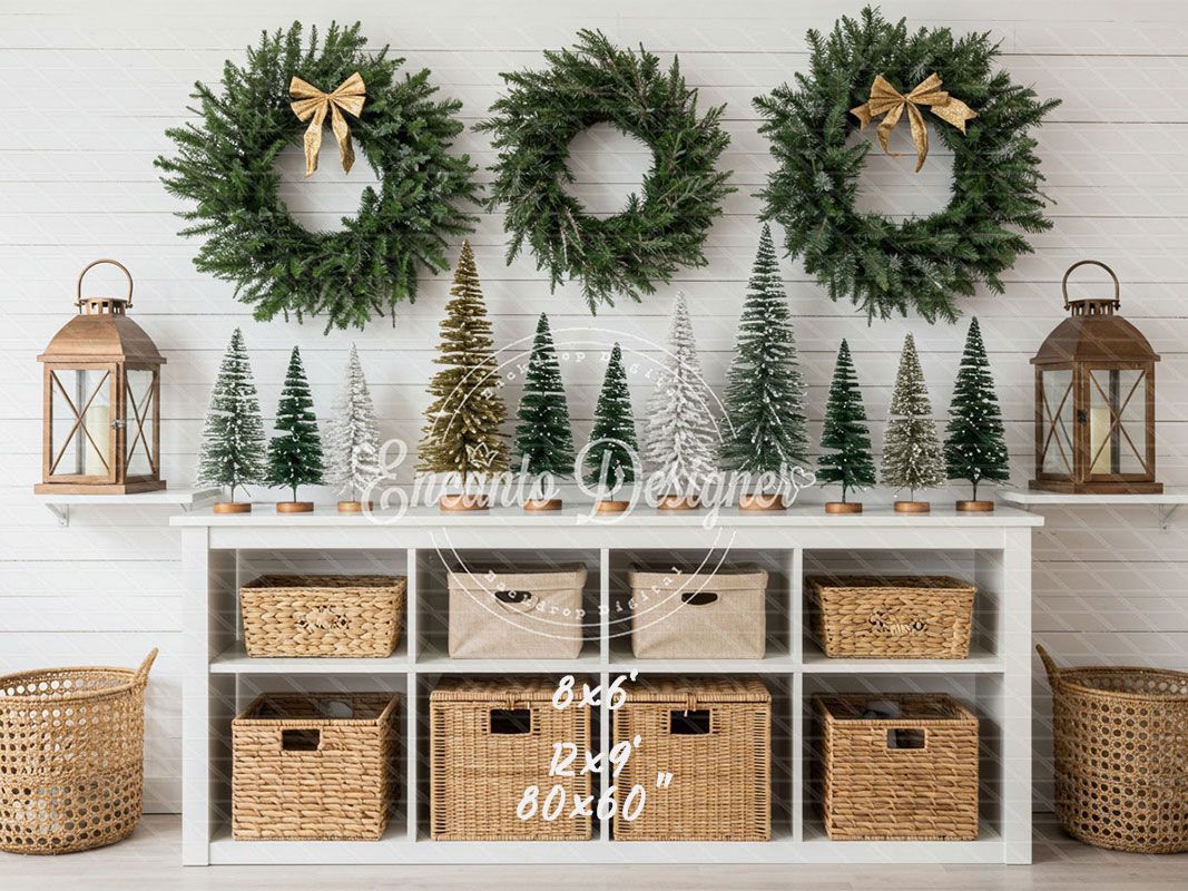 Minimalist Fresh Green Wreaths Christmas Backdrop - Layoris